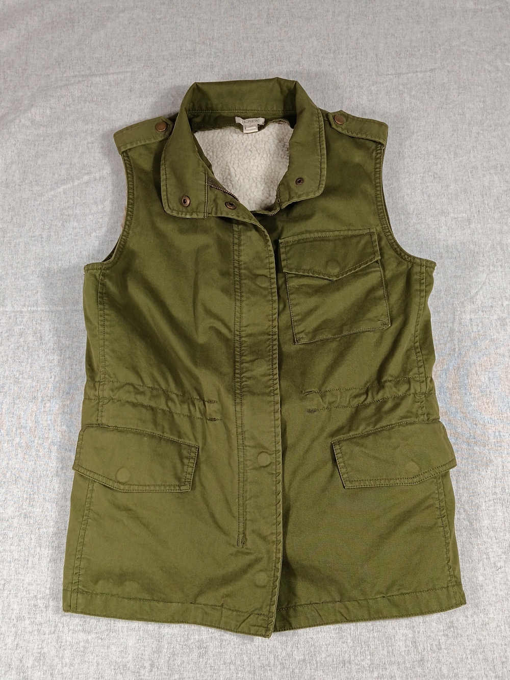 J. Crew Military Green Vest Removable Sherpa Lining Outdoor Hiking Size S